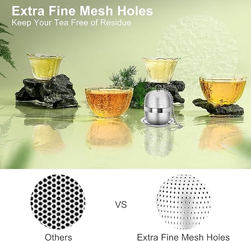 Miniatura 5 de Numola Infusor de bolas de té para té suelto, colador de té de malla extra fina con bandeja de goteo, té de acero inoxidable 304 más empinado para