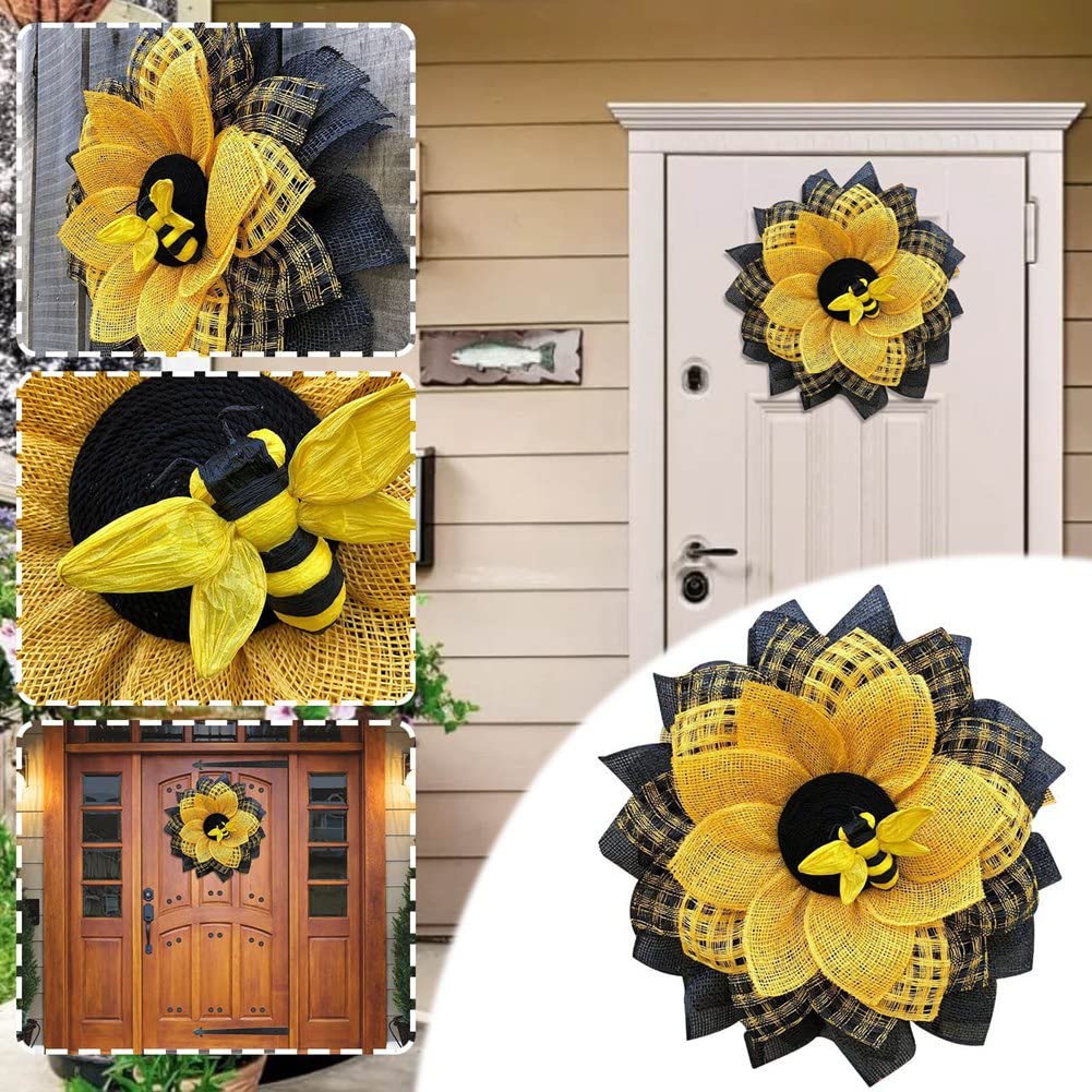 Ghirlanda Di Girasoli Finti Per Porta - 35 Cm, Con Fiocco E Ganci, Decorazione Per Feste