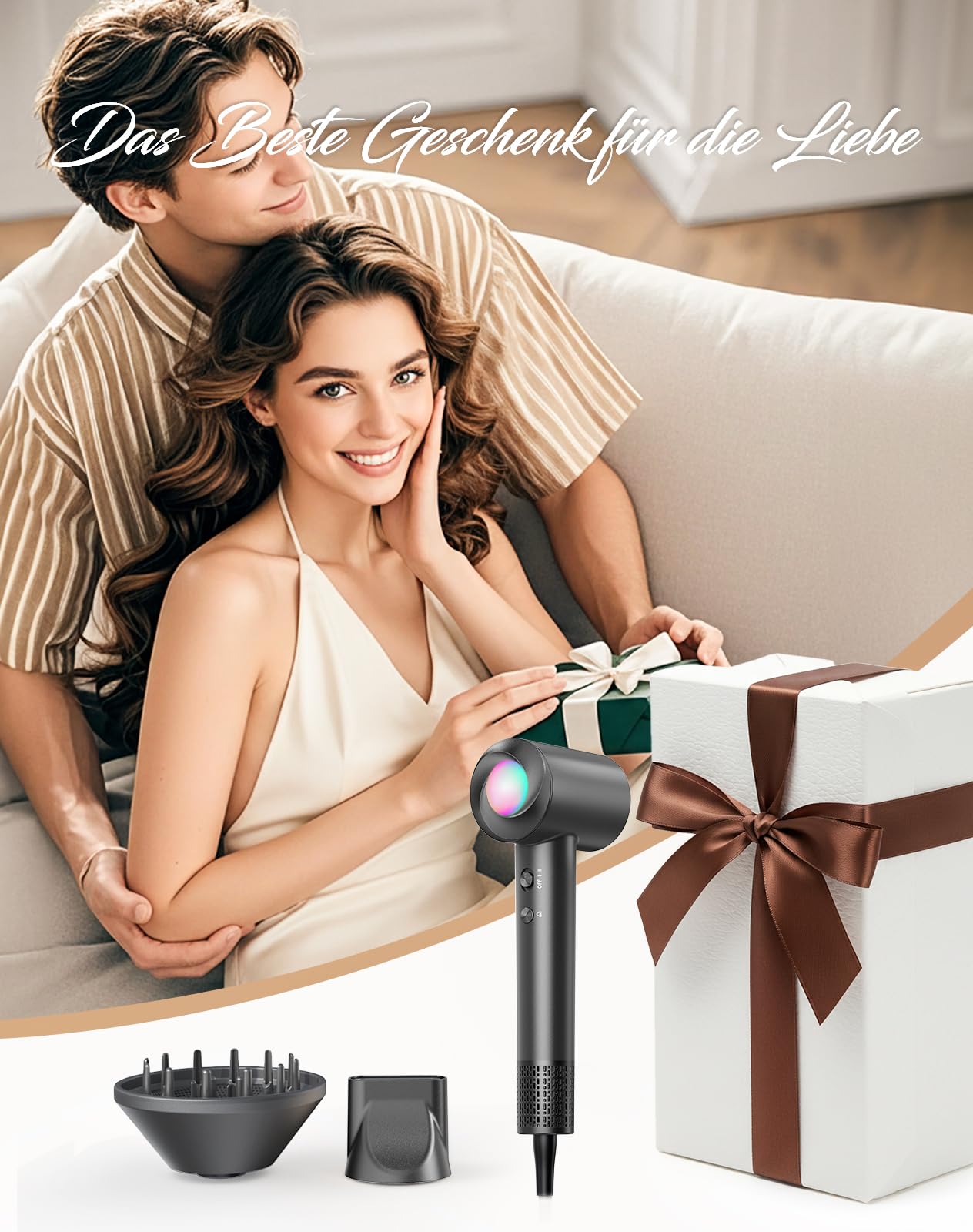 Haokoo Ionen Föhn mit Diffusor - 150.000 U/min High-speed Haartrockner Schnelles Trocknend, Fön mit 500 Mio. Negative Ionen, 8 Temperatur-Stufen für Locken/Dicke Haare, Zuhause, Reisen, Salon