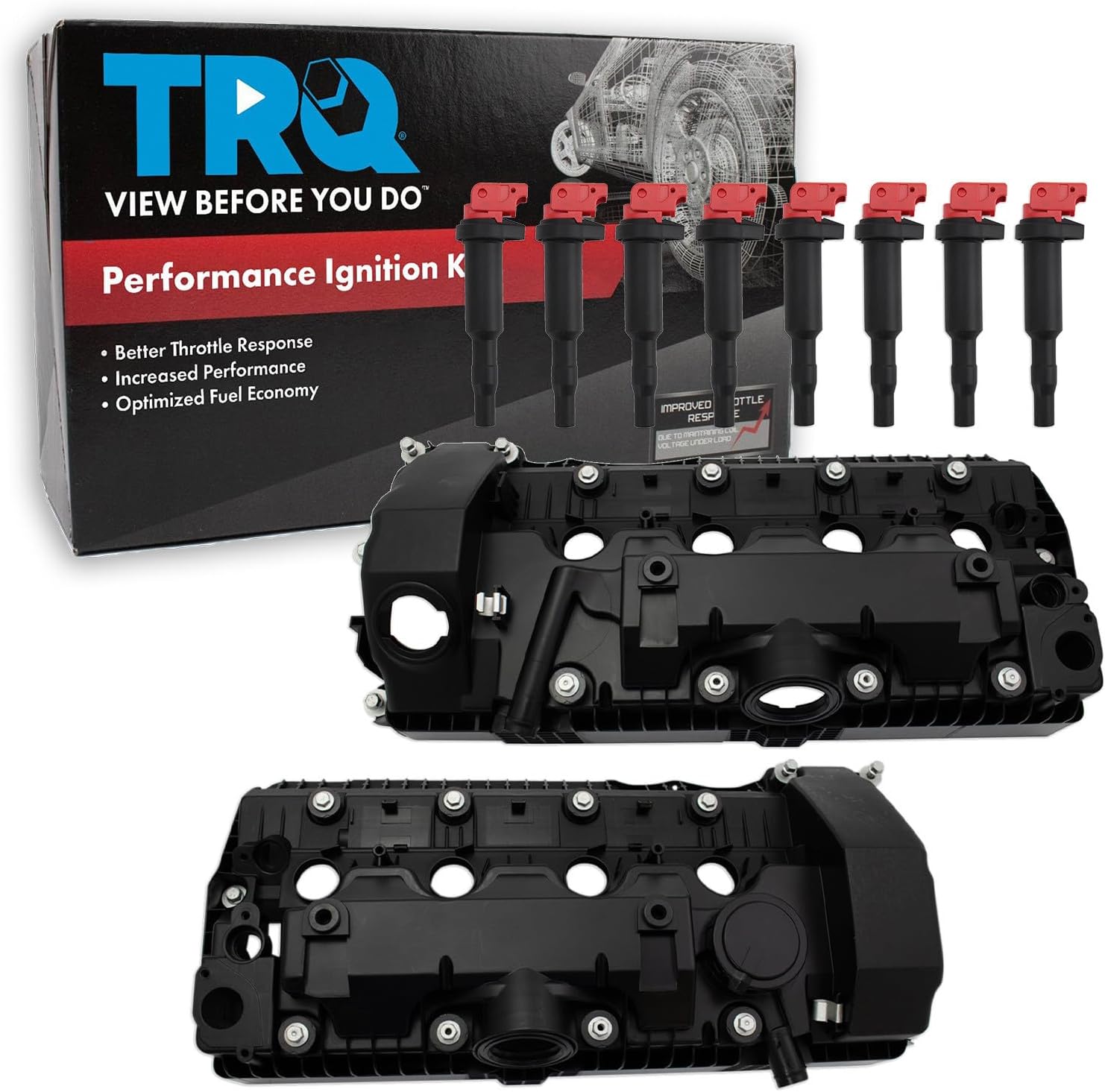 TRQ Performance Ignition Coil Kit 10 Piece Valve Cover Compatible with 2002-2005 BMW 745i 2002-2005 745Li 2004-2005 545i 645Ci 2004-2010 X5 2006-2010 650i 550i 2006-2008 750i 750Li 2007-2008 Alpina B7