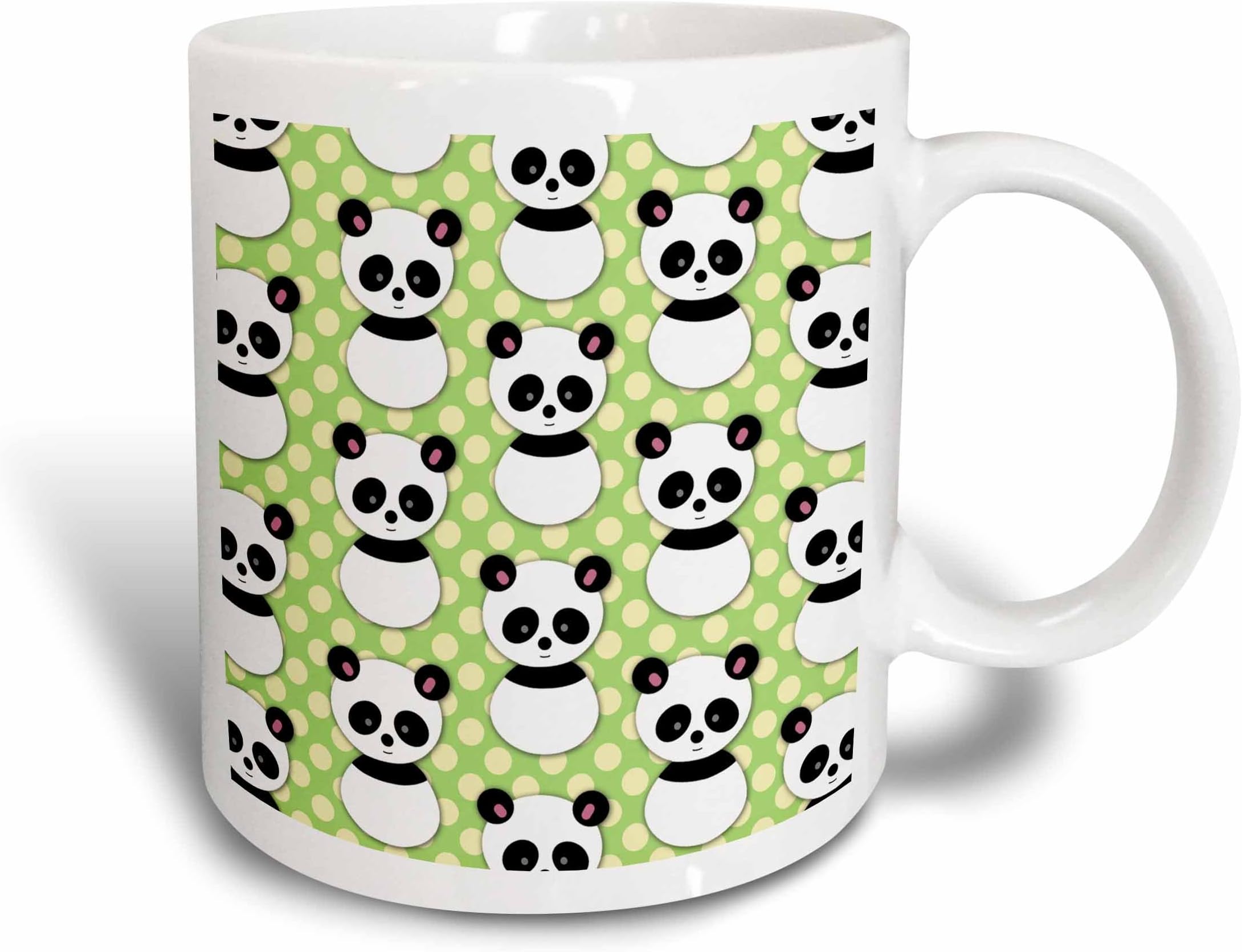3dRose Cute Panda Bear with Lime Green Polka Dots Mug, 11-Ounce