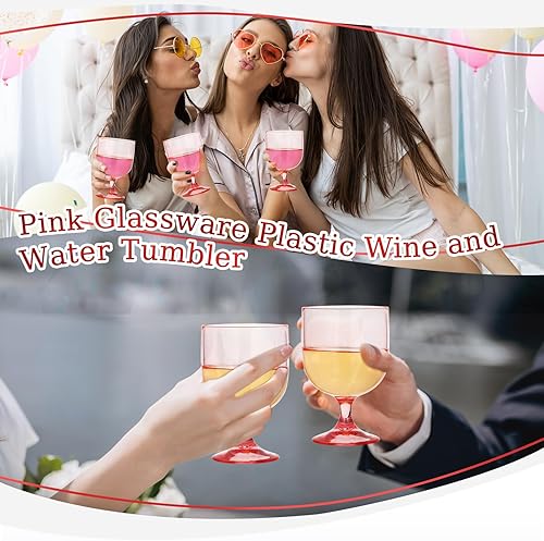 Miniatura 5 de Bokon Paquete de 16 copas de vino de plástico de 7.5 onzas, copas de vino con tallo, reutilizables, vasos irrompibles, copas de champán, vasos de