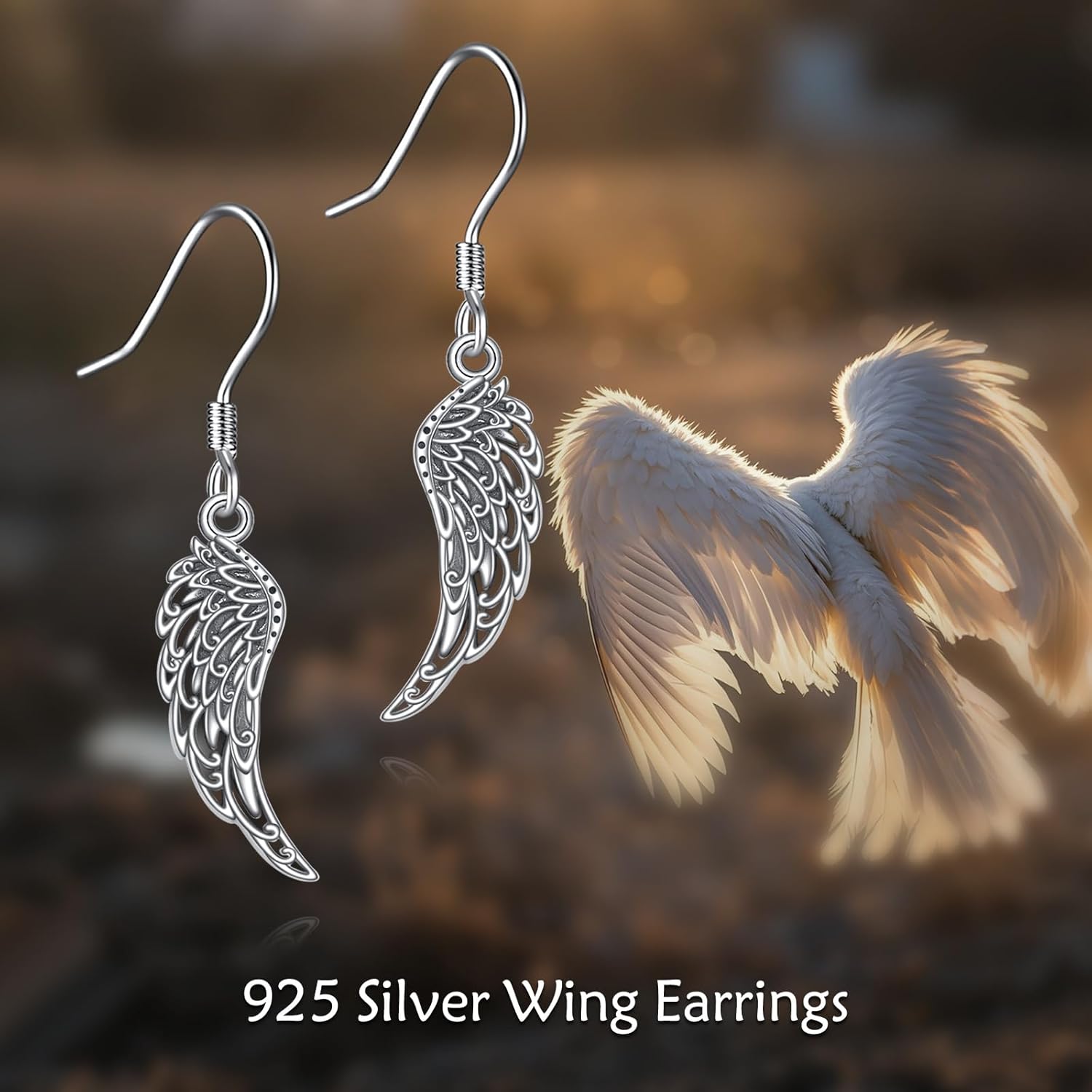 VONALA Angel Wings Earrings 925 Sterling Silver Angel Drop Dangle Earrings Wings Jewelry Gifts for Women Wife Mom - Image 6