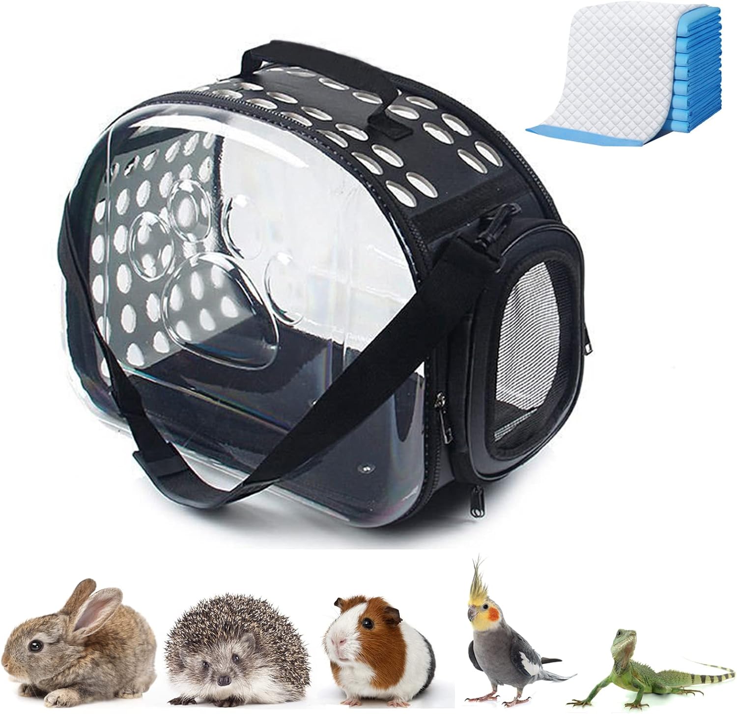 Guinea Pig Carrier, Hamster Carrier Portable Breathable Rabbit Bag for Bunny Hedgehog Marten Small Transparent Animal Carrier (Black)