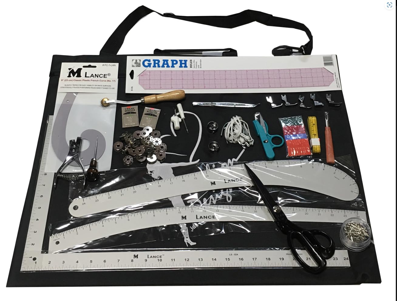 UNT KIT Deluxe Pattern Making Package for Fashion Design Students, Professionals. Rulers, Scissors, notcher, Seam Ripper, Pattern Hooks, Sewing Needles, tracing Wheel, tailos Chalk