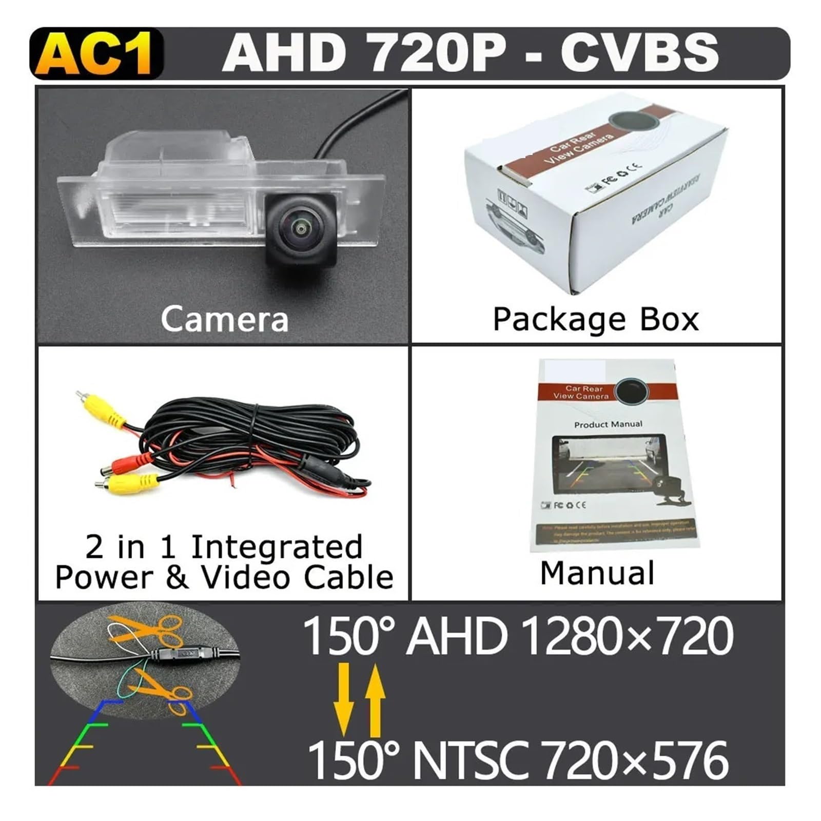 Cámara Trasera Cámara De Visión Trasera para Jeep para Renegade 2015 2016 2017 2018 2019 Visión Nocturna Marcha Atrás 170 Grados AHD 1920x1080P Reversa(AHD 720P CVBS 150)