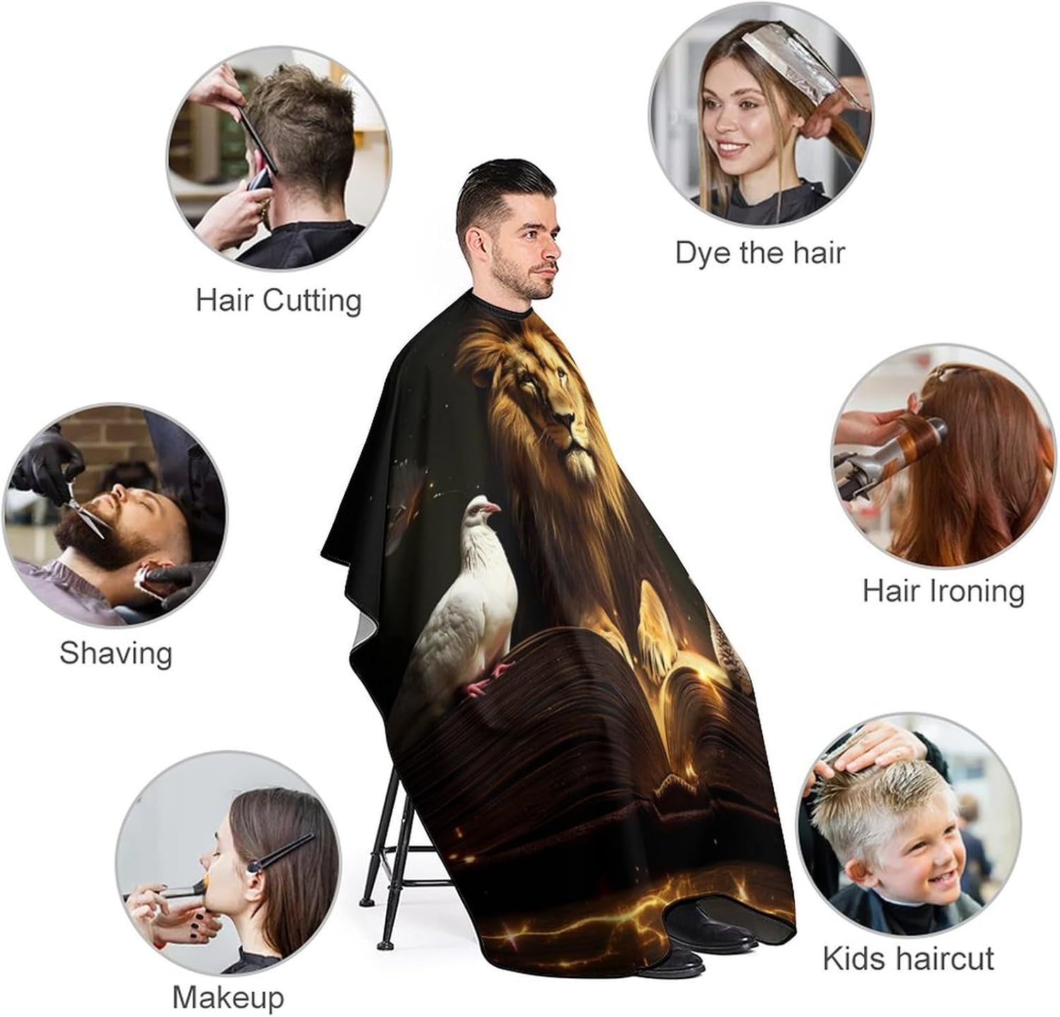 Christian Lion Sheep Dove Barber Cape Professional Hair Cutting Apron Hairdresser Cape for Men Women