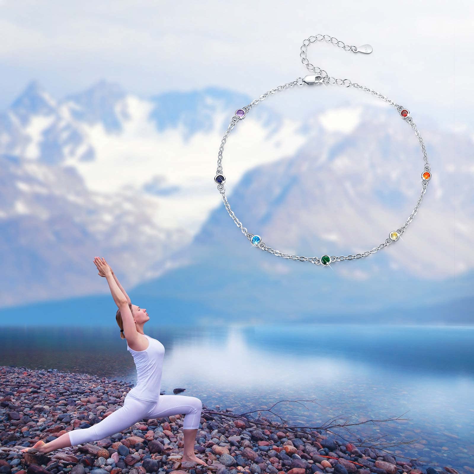 Pulsera de Chakra, pulsera de Yoga de plata de ley 925, joyería de Yoga para mujer, pulsera de 7 Chakras, amuleto, brazalete, regalos para mujeres y niñas