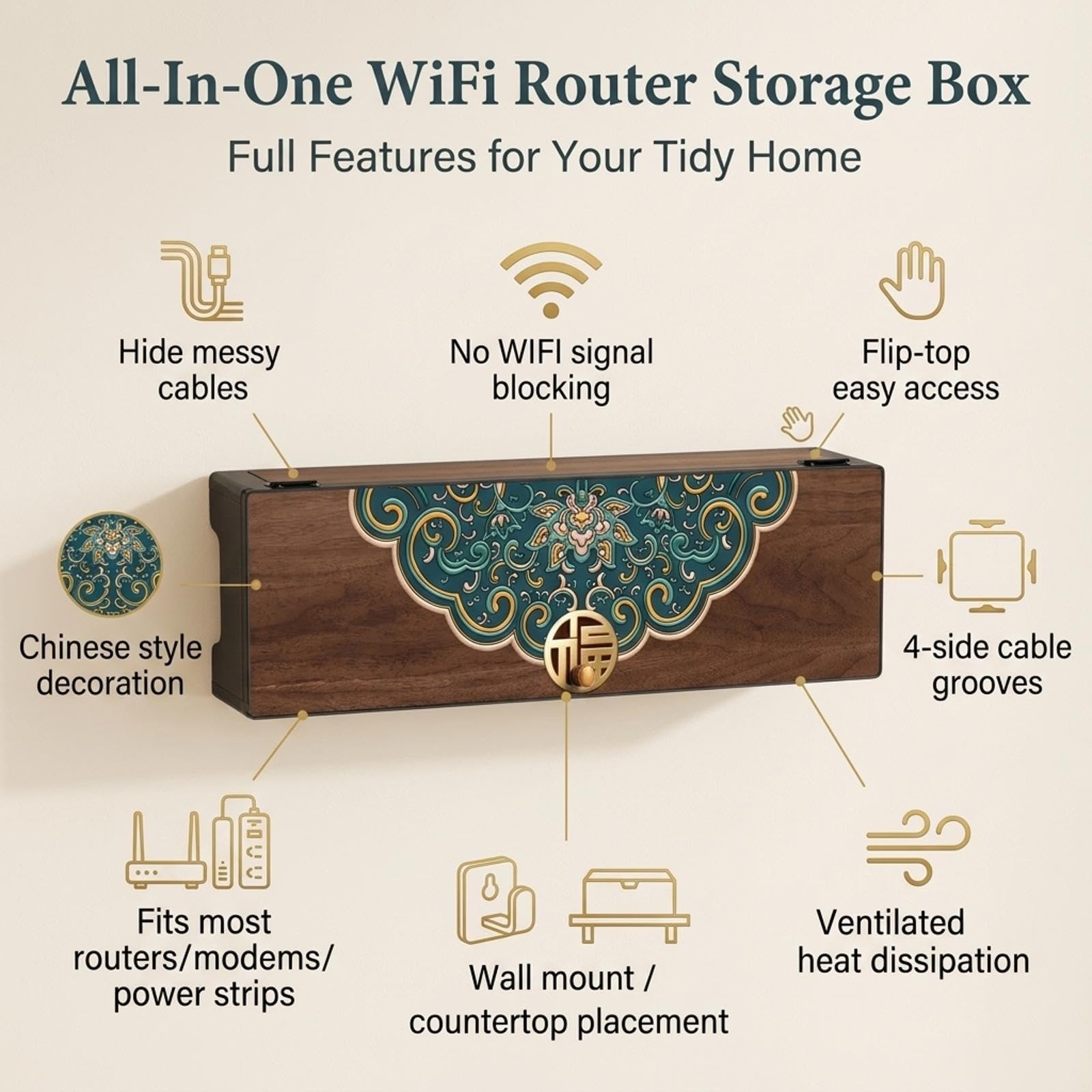 Schowek na Router Montowany na Ścianie,Ukryty Schowek Na Router Wi-Fi