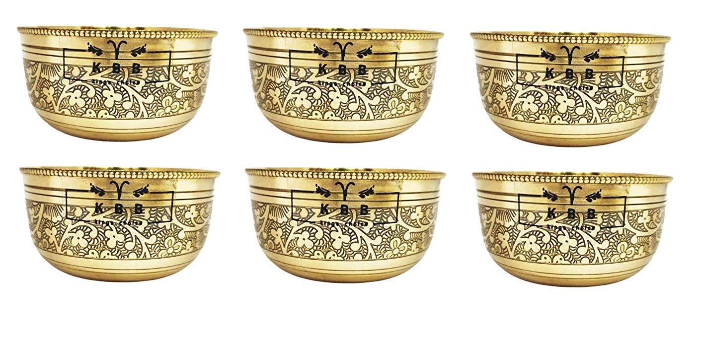 KBB Pure Hand Made Brass Bowl for Home DÉCOR Pooja Bowl 2022 Model (Dana EACHING, Pack of 6)