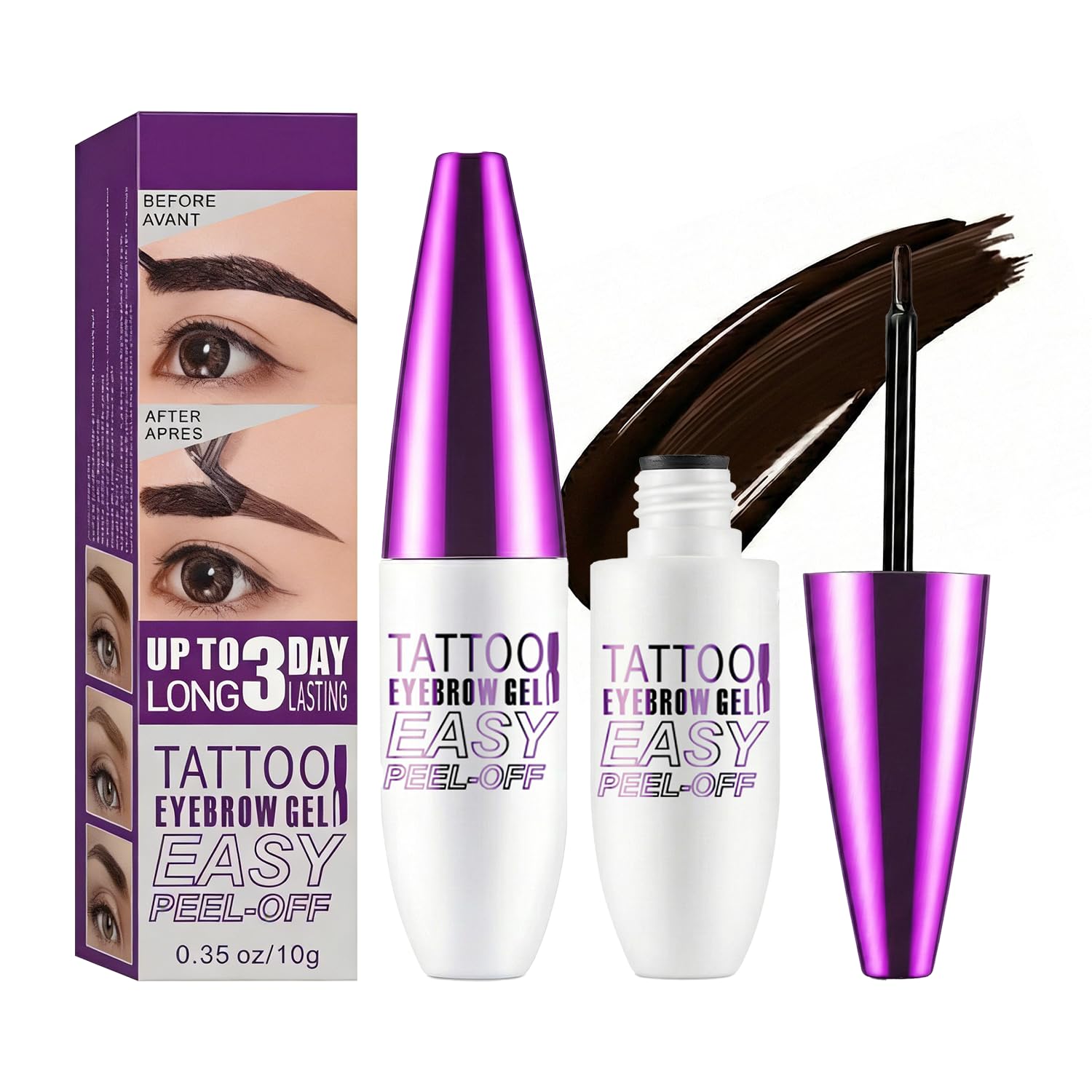 Peel Off Tattoo Brow Tint Gel - 2pcs Brown Eyebrow Kit, Waterproof, Transfer-Proof & Sweatproof, Quick Peel Formula for Natural Fuller Brows, Mother's