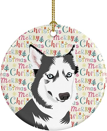 Miniatura 73 de Caroline's Treasures Adorno navideño de husky siberiano en blanco y negro #2 de cerámica para árbol de Navidad, decoración colgante para el hogar,