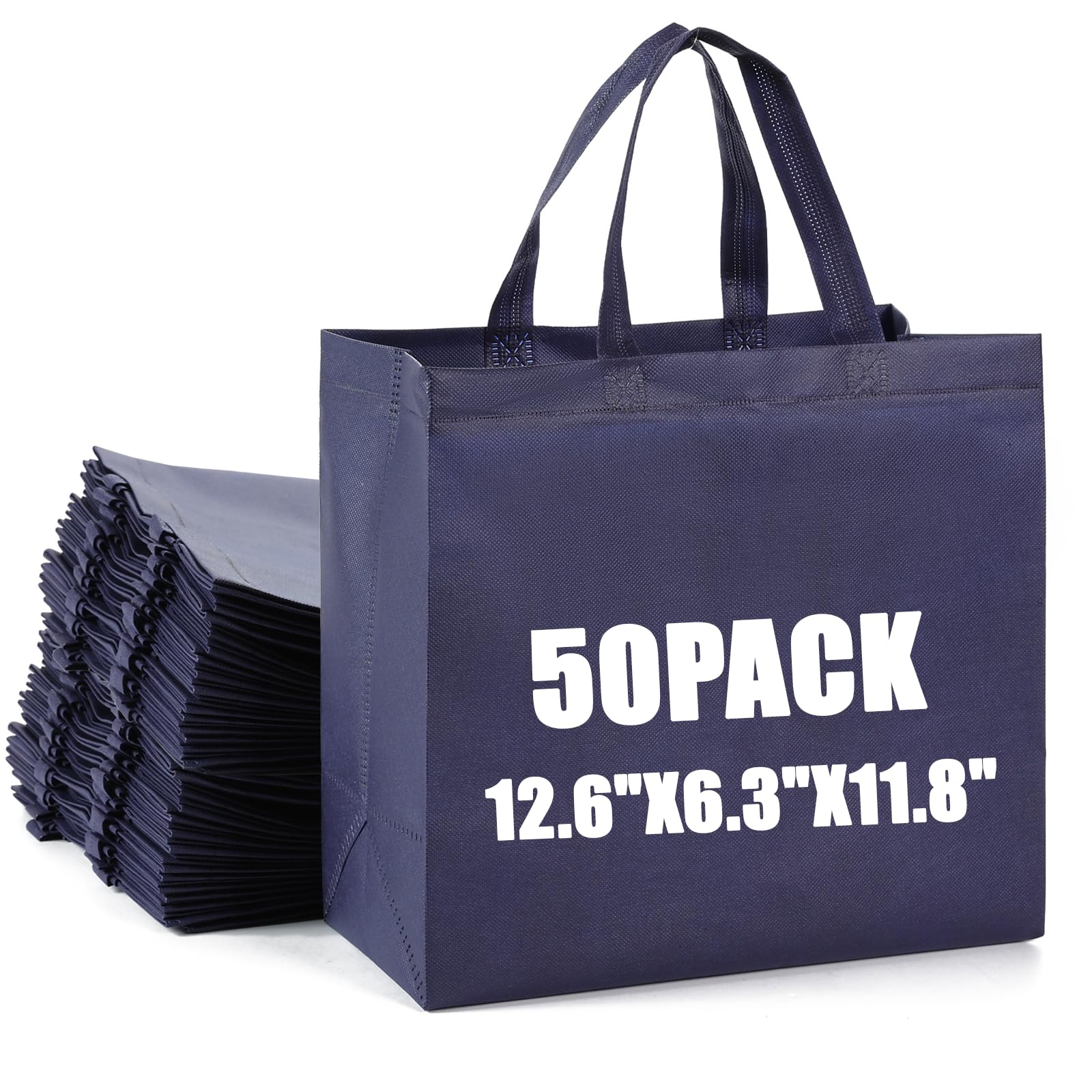 50Pcs Reusable Non Woven Shopping Bags Large Foldable Totes Bag with Handles Grocery Handbag Bulk for Boutiques