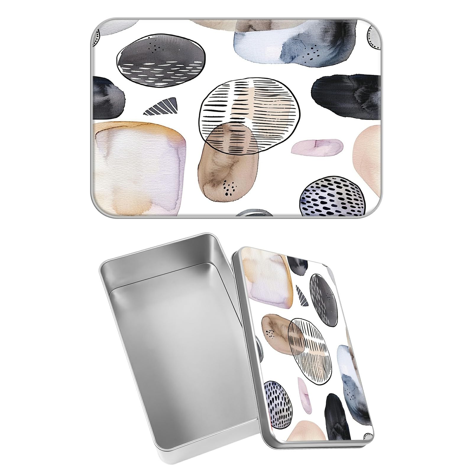 Rectangular Metal Tin Box with Removable Lid, Minimalist Modern Paintings Decorative Printed Metal Storage Container for Sweets Jewelry Tea Candies Cakes 7 x 4.33 x 2.17 inch– Single Pack