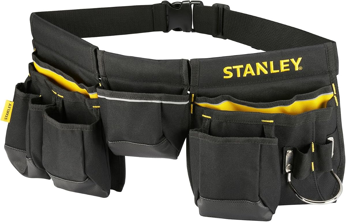 STANLEY Essential Tool Belt Pouch Apron, 1-96-178 | Múltiples bolsillos, lazo de martillo integrado, bolsillo de cinta para un fácil alcance al trabajar, cinturón y hebilla ajustables