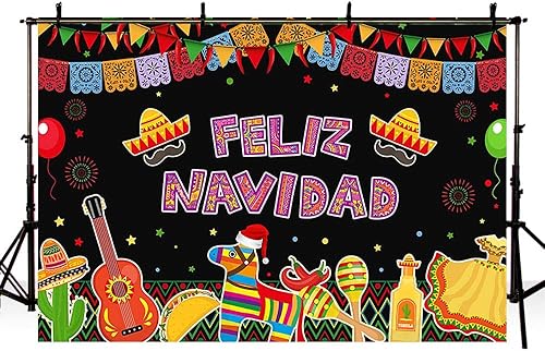 Miniatura 4 de 7 x 5 pies Feliz Navidad Bckdrop Fiesta Navidad Mexicano Bandera de Color Globo Fondo de Navidad Festivales Suministros de Fiesta Pancarta