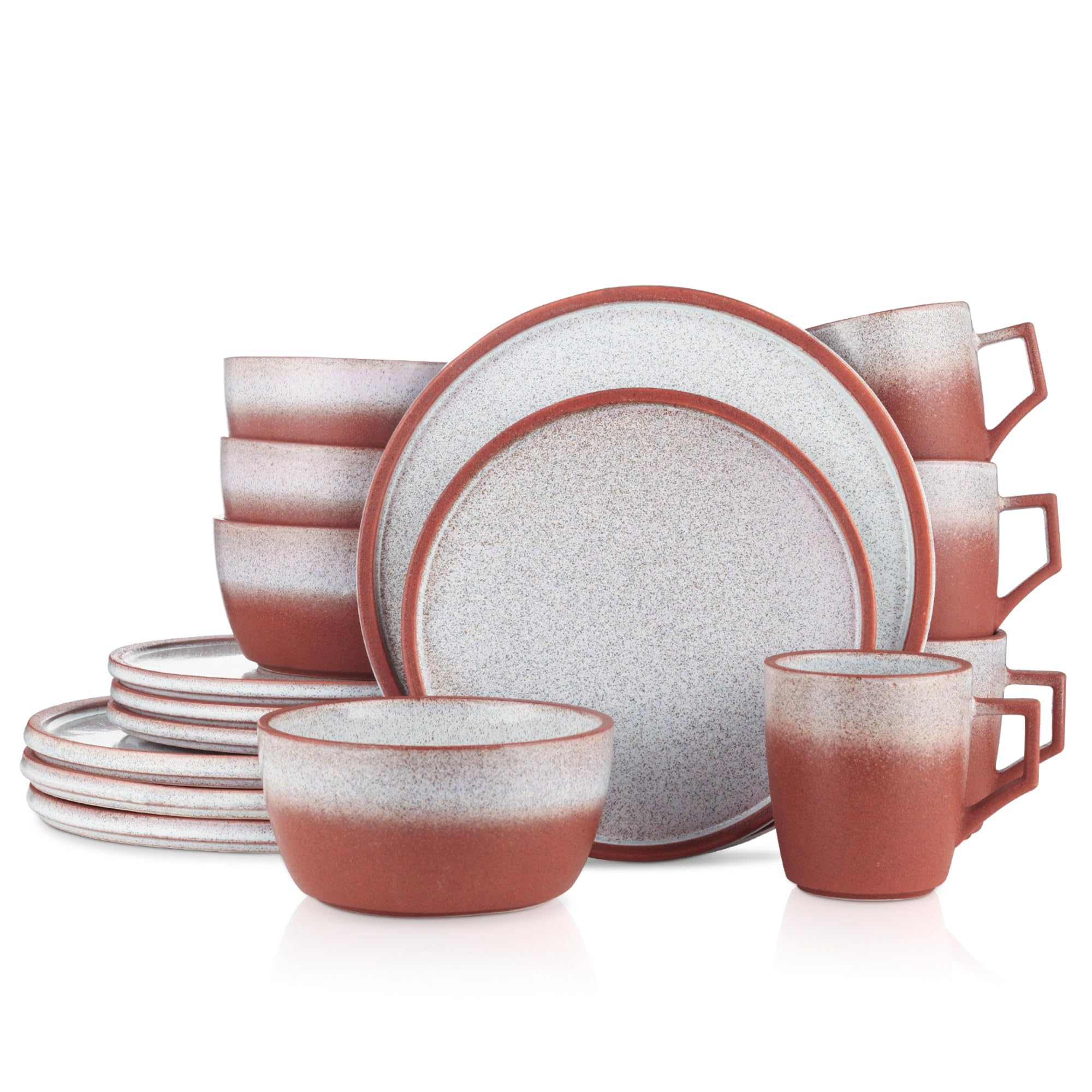 Stone Lain Vince Stoneware Reactive Glaze Dinnerware Set, 16 Piece Service for 4, Red