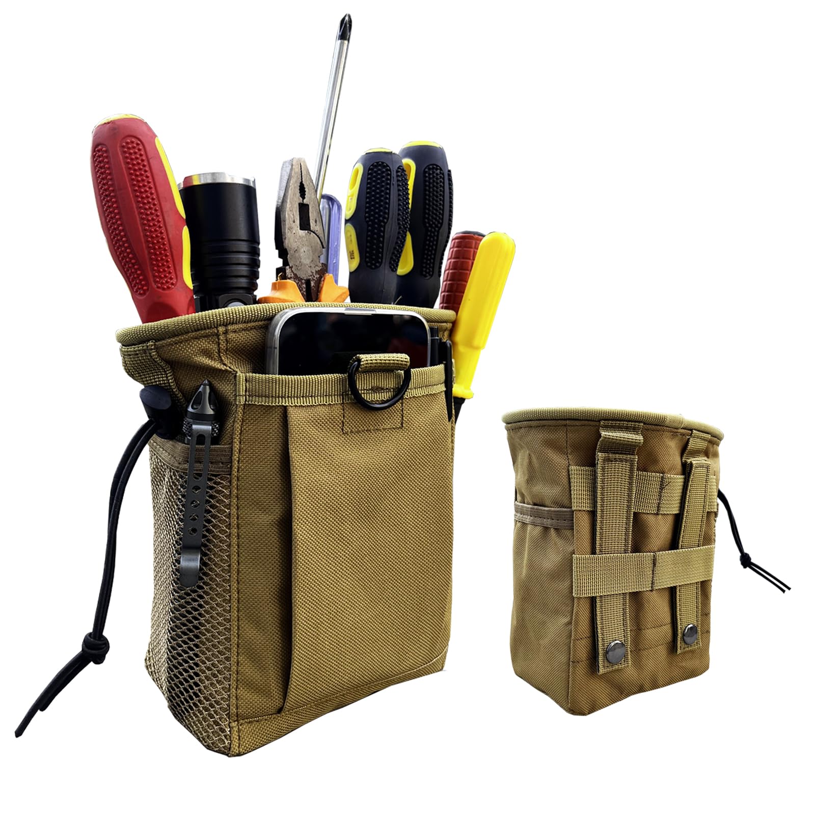 Small Tool Pouch,Utility Tool Bag, Small Toolbox, Screw Driver, Plier Organizer, Flashlight Holster and Knife Holder, Tool Belt Pouches for