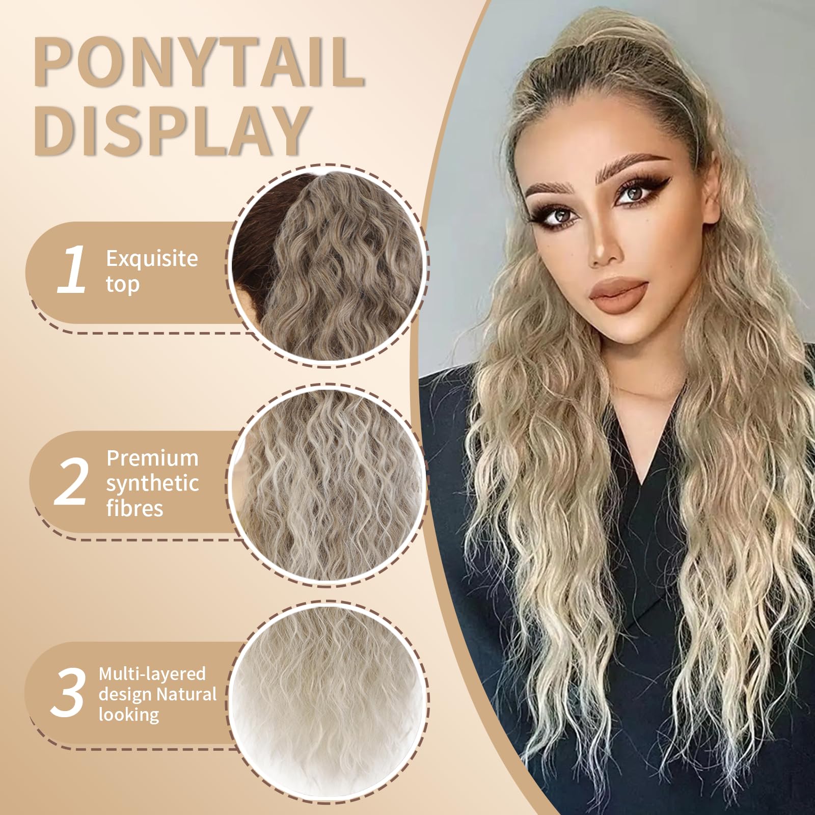 Humistwbiu Claw Clip Ponytail Extension for Women 30 Inch Long Ponytail Hair Piece Wavy Curly Synthetic Hairpieces - Image 3