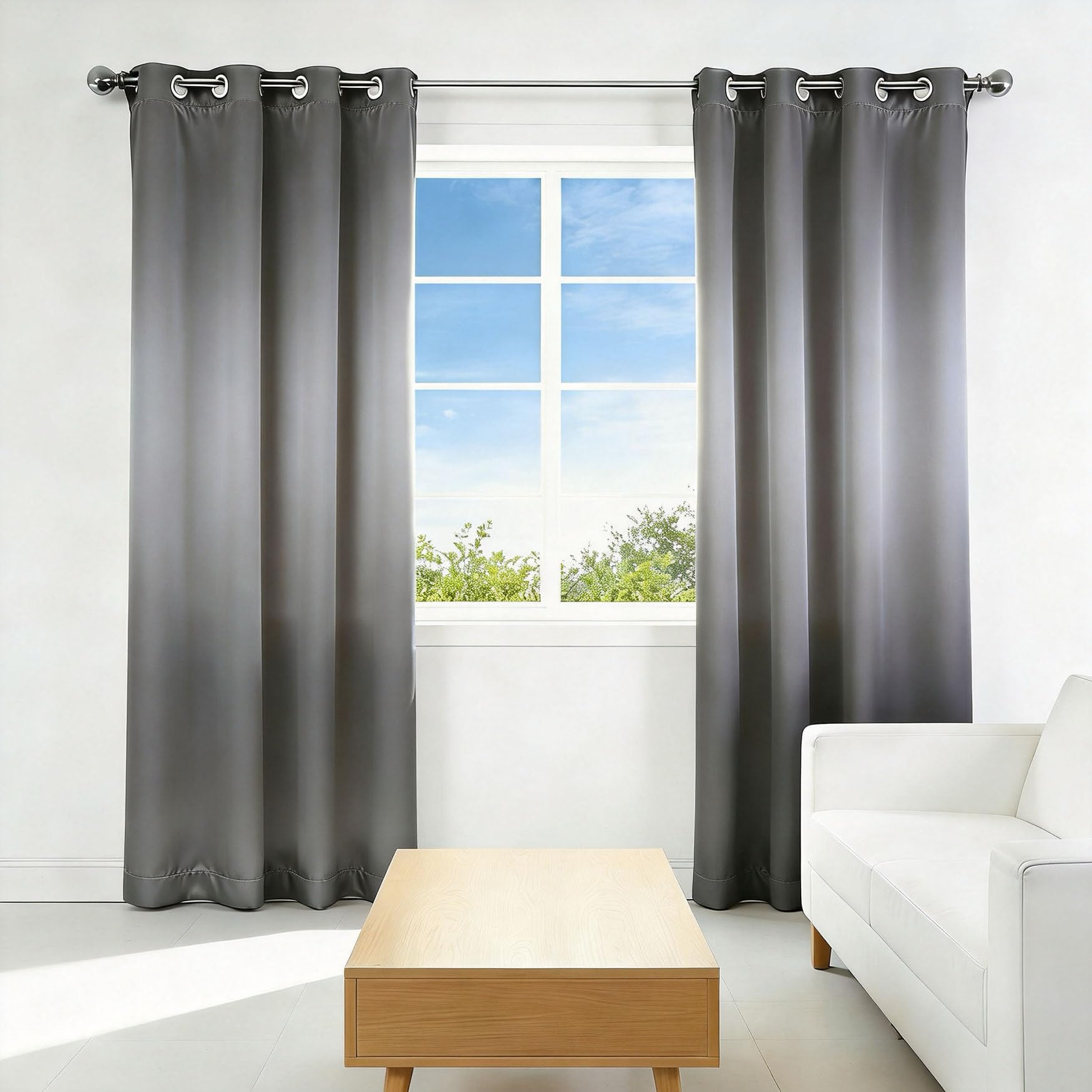 Rideau occultant gris 210 x 220 cm thermique à oeillets
