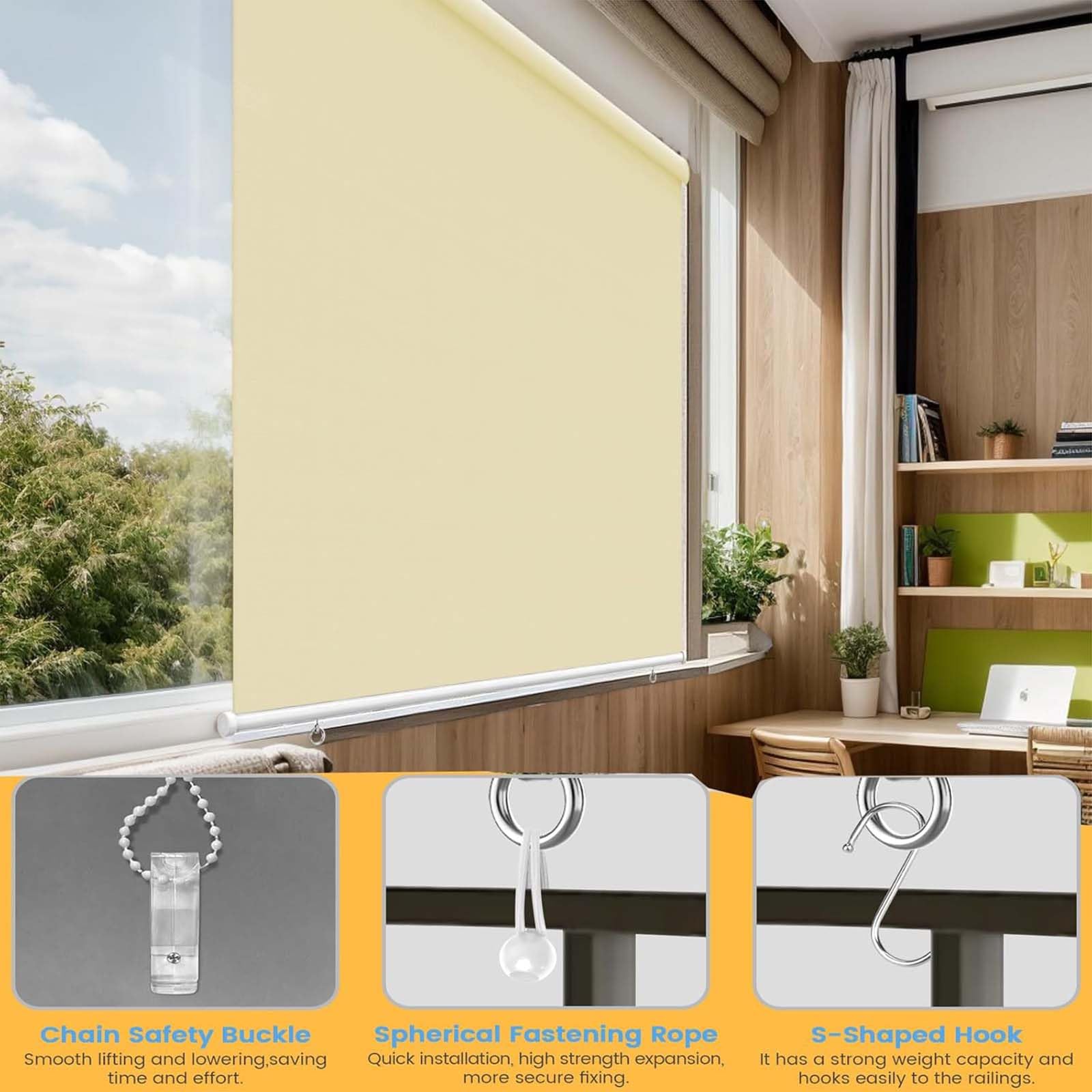 Roleta zaciemniająca, rolety zaciemniające z izolacją termiczną, zestaw instalacyjny jonowy, wielokolorowe, wiele rozmiarów(Beige,240W x 100H cm)