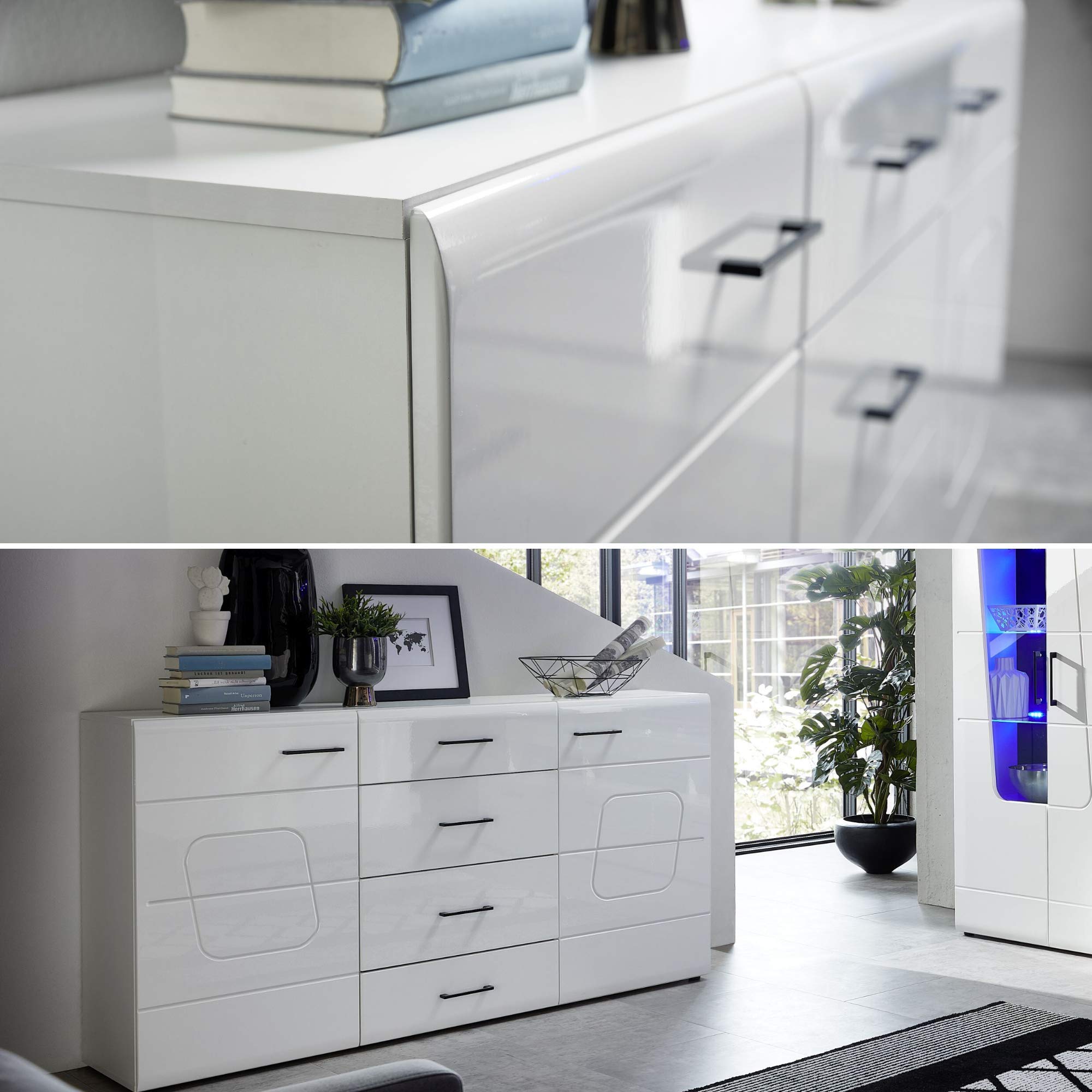 Stella Trading SPIRIT PLUS Sideboard in Hochglanz Weiß - Moderne Kommode mit viel Stauraum für Ihr Wohnzimmer - 170 x 94 x 42 cm (B/H/T)