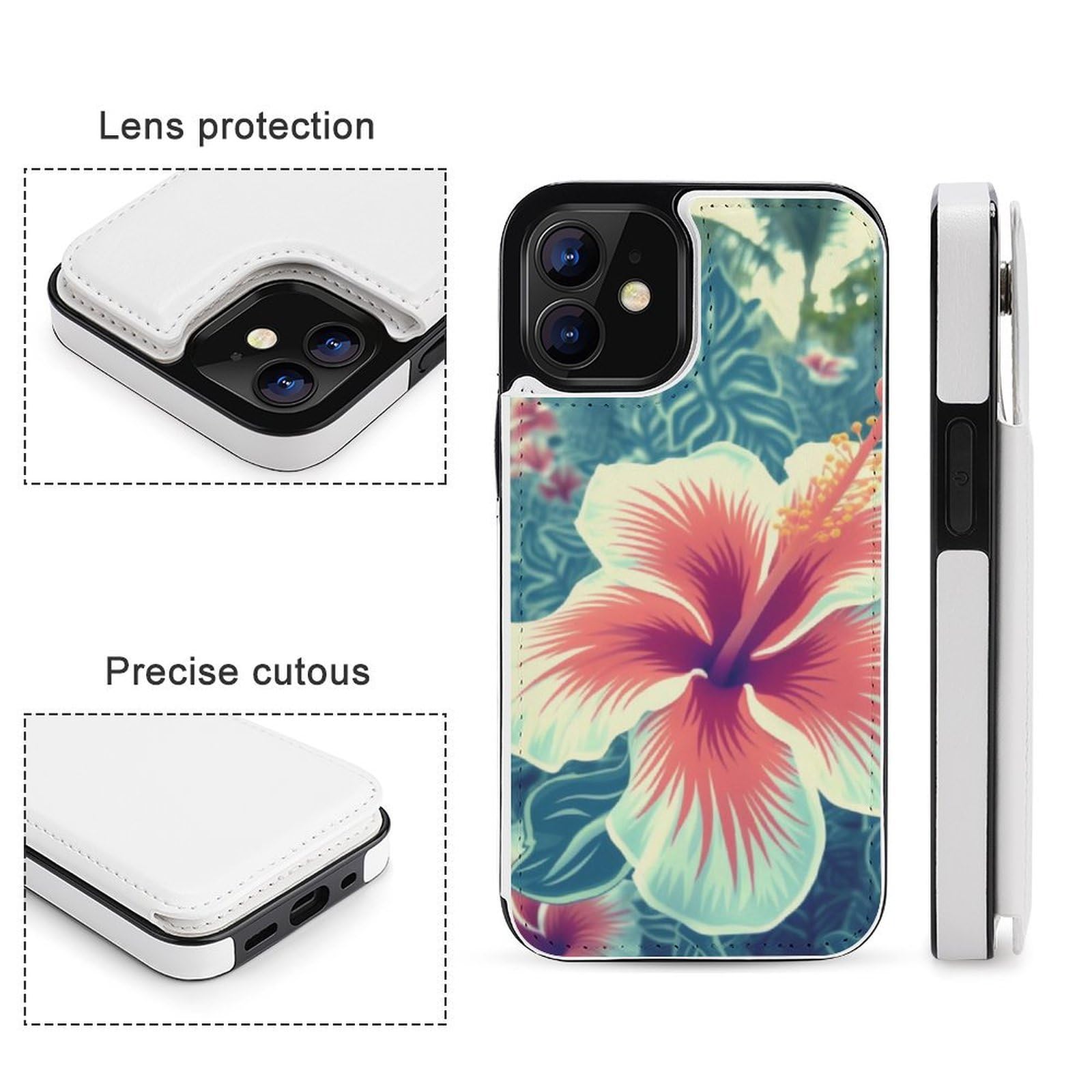 Fundas tipo cartera para iPhone 12, diseño de flores hawaianas, funda de piel con ranuras para tarjetas