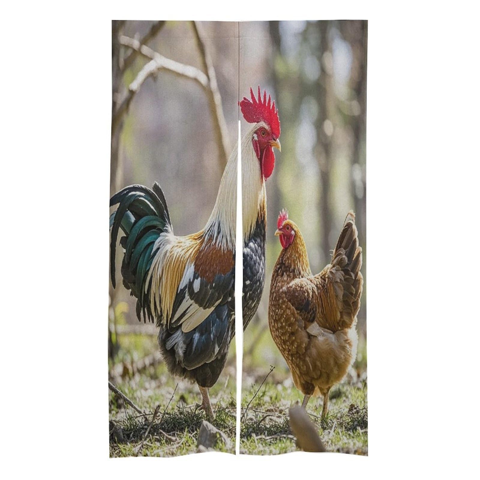 FekiLoot Rooster and Hen Door Curtain Splice Japanese Style Theme Blackout Doors Cover Hemp Door Tapestry Temperature Protection Barrier Doors Screen for Various Rooms 17W X 57L Inch