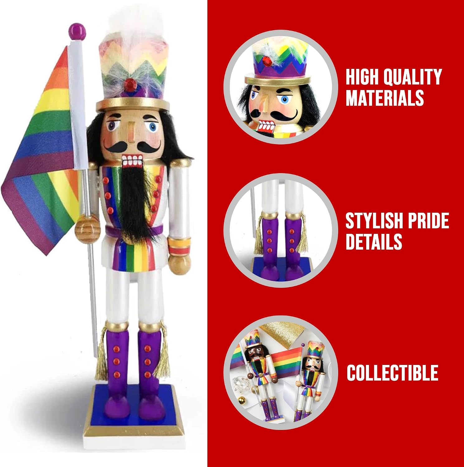 Nutcracker Ballet Gifts, Pride Nutcracker Ornaments, Wooden Figure Decoration with Rainbow Detail for Home Decor, 12 Inch