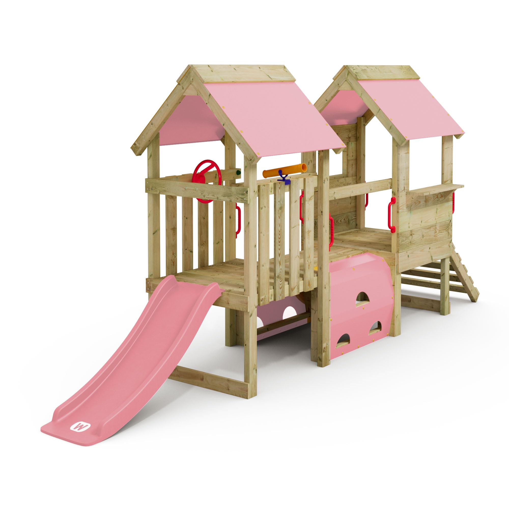 Wickey My First Playground 2 Spielturm, Pastellpink | Klettergerüst, Imprägniertes Massivholz, Mit Rutsche, Mit Plane, Für Kleinkinder