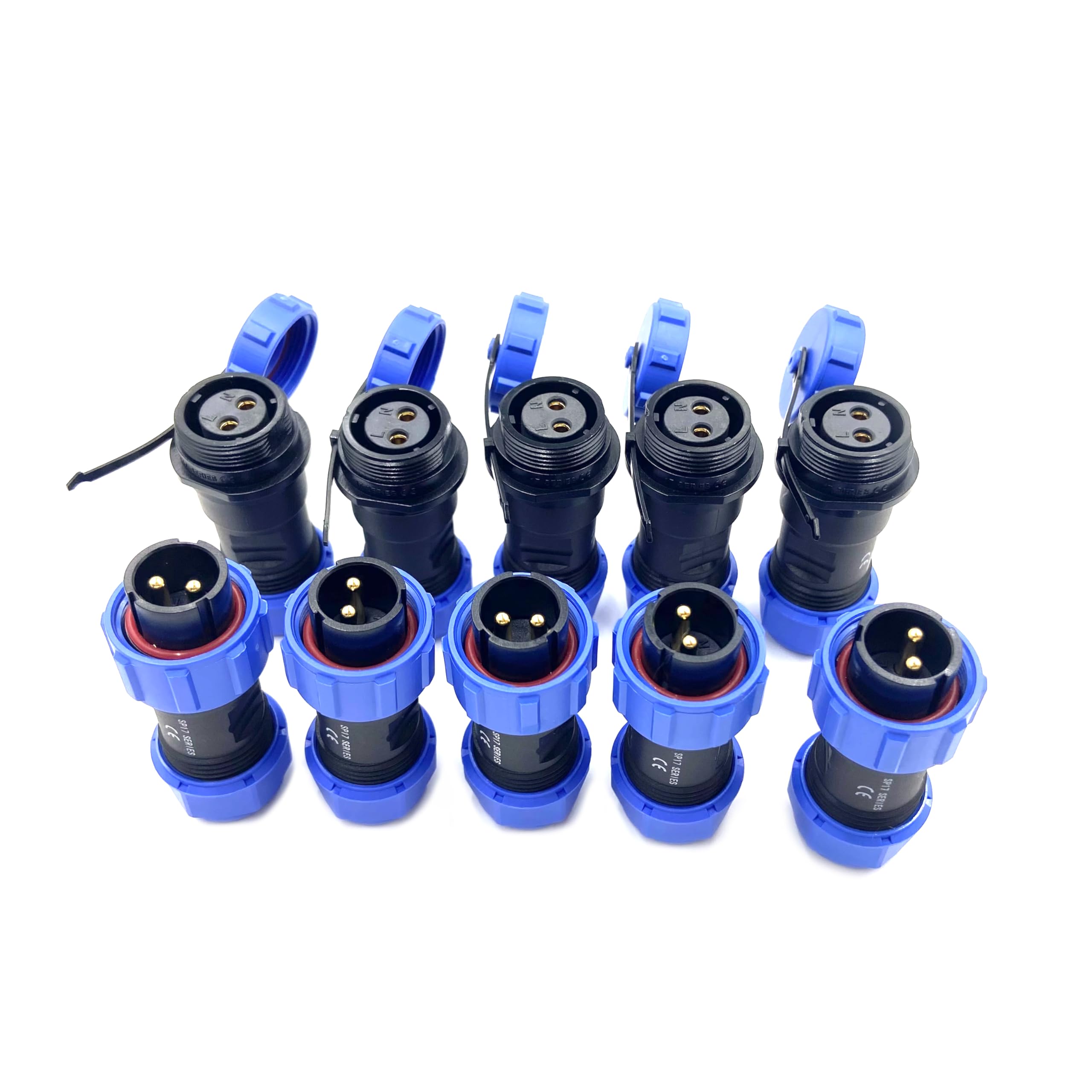 Lot de 5 connecteurs d'aviation SP17 à 2 broches, IP68, 2 broches, sans soudure, connecteur d'aviation étanche pour lampes extérieures 500 V 10 A (sertissage à vis de câble 14AWG)