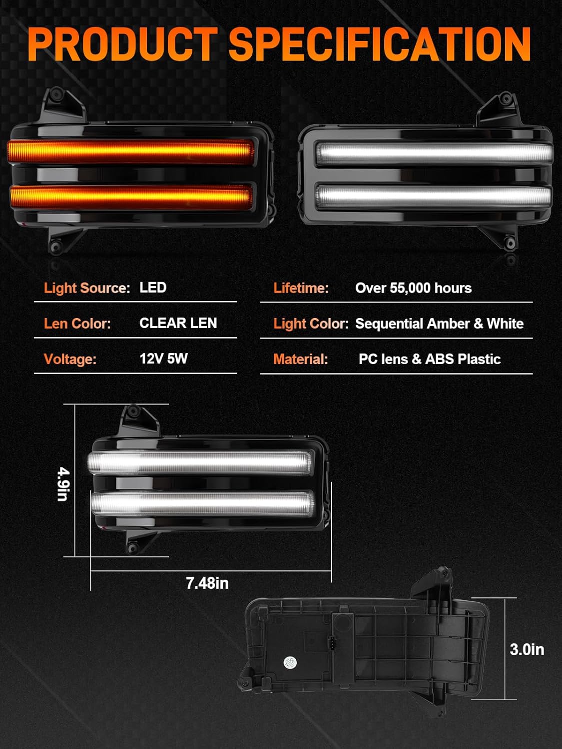 LED Sequential Amber Side Mirror Turn Signals Marker Light, White Parking Light Compatible with 2020-2024 Chevy Silverado, GMC Sierra 2500 3500, Smoked Lens 2PCS