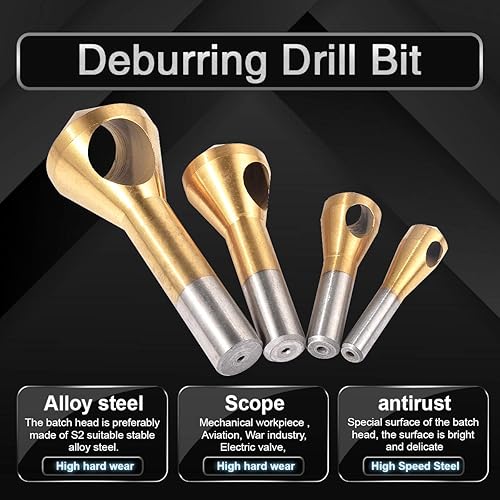 Miniatura 3 de KATUR 4 piezas de avellanado de extremo único de acero de alta velocidad, juego de brocas de desbarbado para metal, ángulo de punto de 90 grados,
