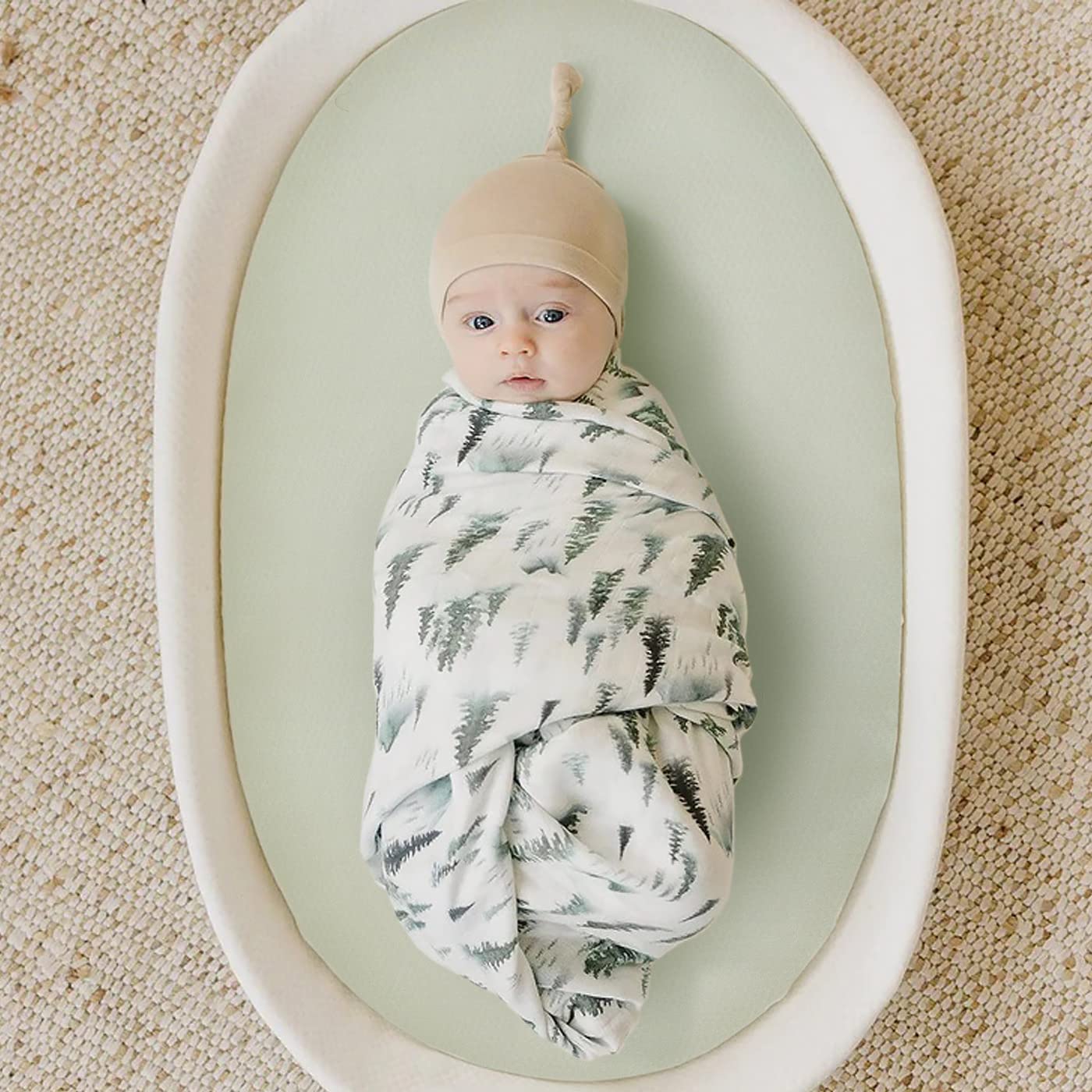 GRSSDER Stretch Ultra Soft Fitted Bassinet Sheets 3 Pack, Universal Fit for Bassinets Baby Cradle Moses Basket Oval Rectangle Mattress Safe and Snug, Stylish Watercolor Animals for Baby, Mint Green - Image 5