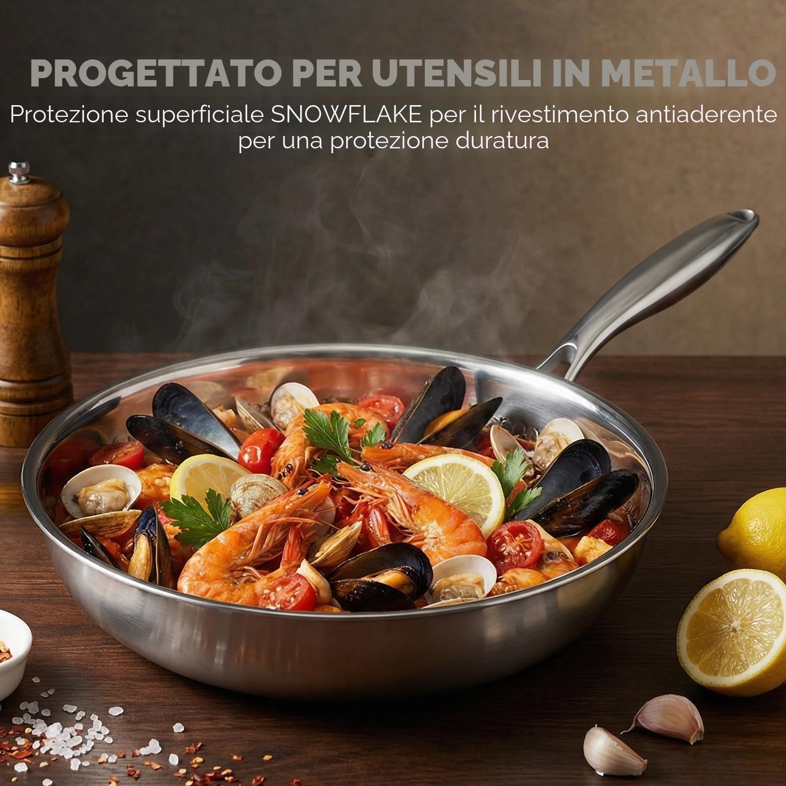 Padella in titanio generica con spatola, antiaderente wok martellato in titanio per cucinare, utensili da cucina versatili per friggere, cuocere, bistecca, ristorante (26 cm)