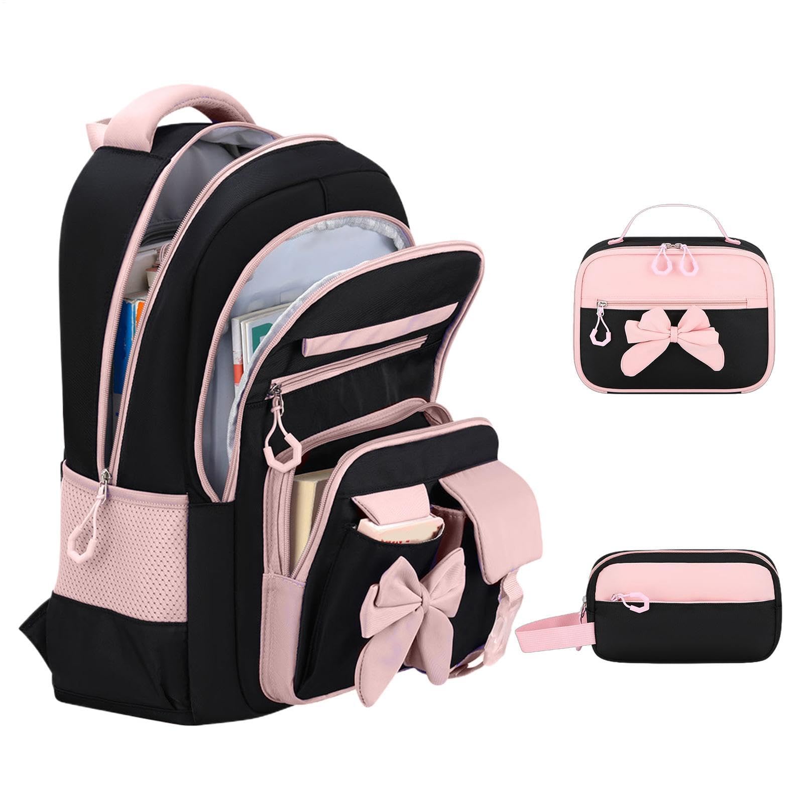 Zainetto per ragazze Set Zaino Grande e Capiente con Portapranzo e Astuccio | Borsa Scolastica Per Studenti per Studenti delle Elementari, Materna, Asilo, Bambini e Ragazzi