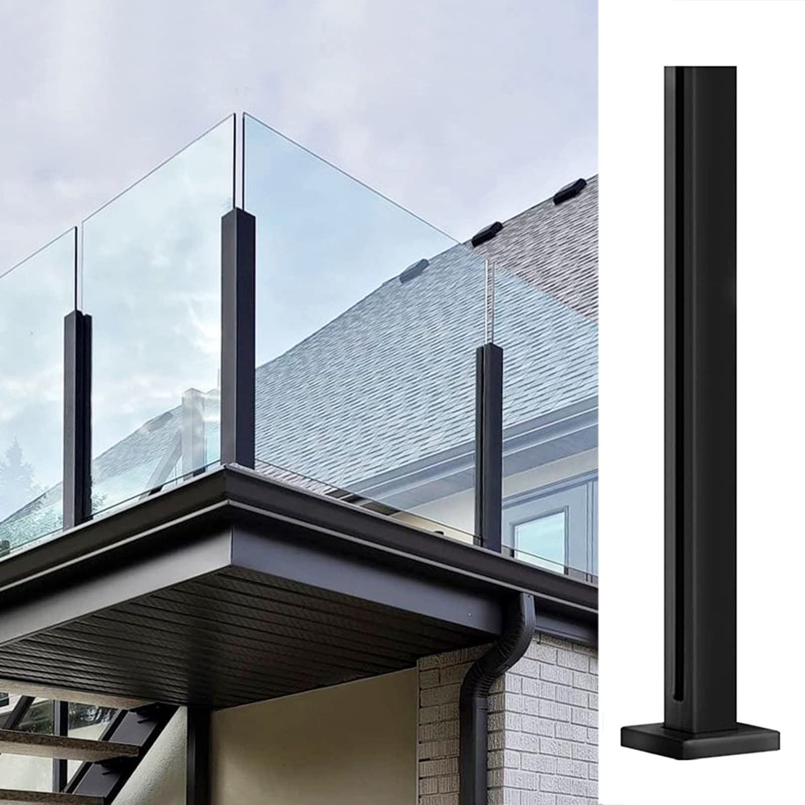 Poteau de garde-corps en verre noir de fin pour balustrade de balcon et terrasse de deck