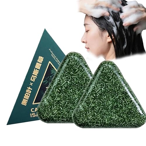 Nature Seven Green Jabón de champú, barra de champú, barra triangular de hierba para adelgazar el cabello, mujeres y hombres (2 unidades)