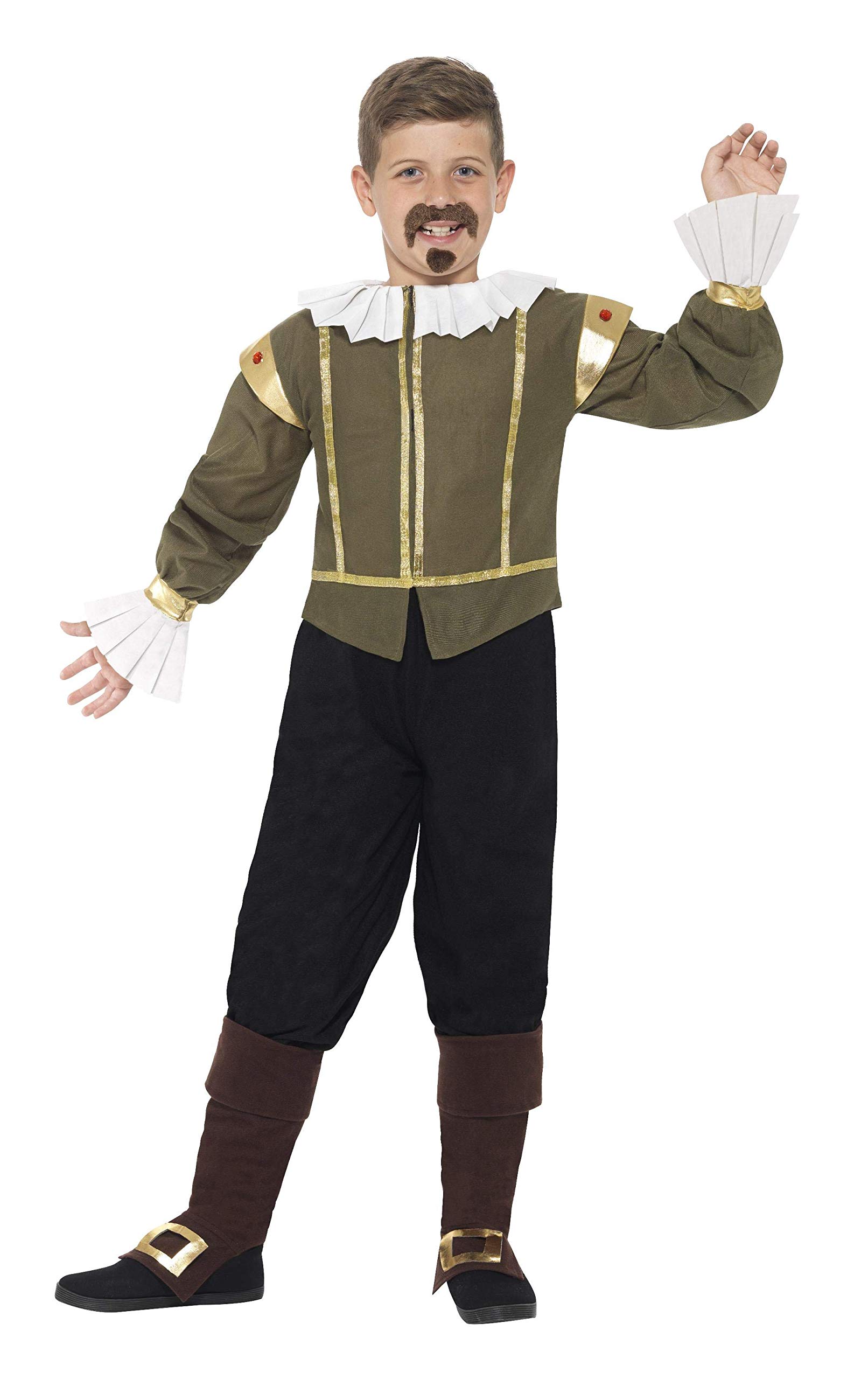 Smiffys Shakespeare Costume, Multi-Colour, Shakespeare Costume, Green Jacket, Trousers, Bootcovers, Tash & Goatee, 44077L