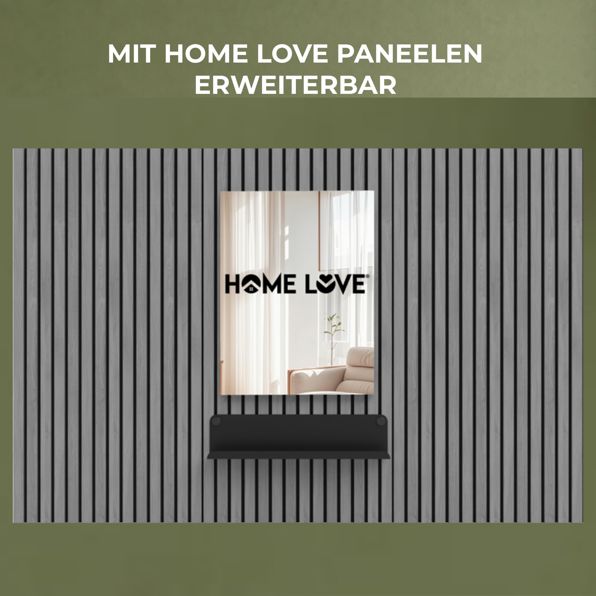 HOME LOVE Wandspiegel Flur mit Ablage 110×55 cm | Spiegel mit Regal für Schlüssel & Deko | Flurspiegel Wand mit höhenverstellbarer Ablage | Garderobenpaneel auch als Badspiegel
