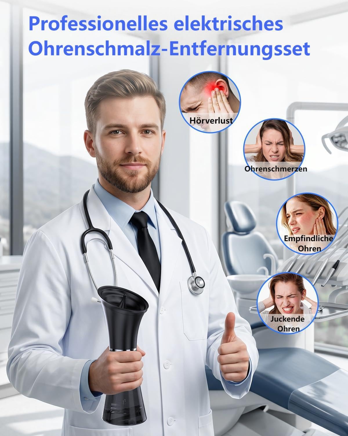 Elektrischer Ohrenreiniger für Erwachsene, Wiederaufladbare Ohrdusche mit 4 Modi & Spülfunktion, Ohrenschmalz Entferner mit IPX7 Wassertank