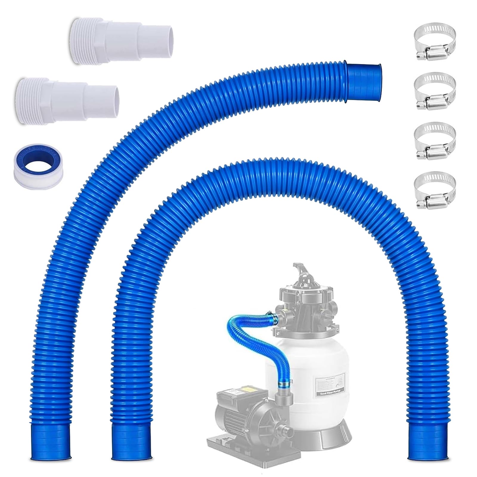 Photo 1 of 1.5" x 16" Pool Sand Filter Pump Hose for Intex & Coleman Above Ground Pools - with Pool Hose Adapter Replacement Fits Hayward Pump,Skimmer & Saltwater Systems (2, Blue)