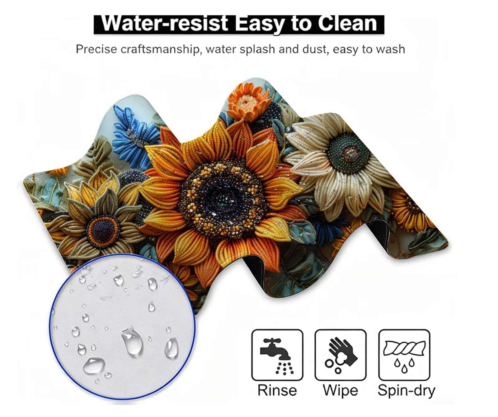 Blanca Alfombrilla Ratón XXL 150x80 cm Mouse Pad Grande Gaming Girasol Alfombrilla Escritorio Antideslizante, Protector de Mesa para Ordenador y Teclado, Alfombrilla Gamer con Bordes Cosidos W6-87