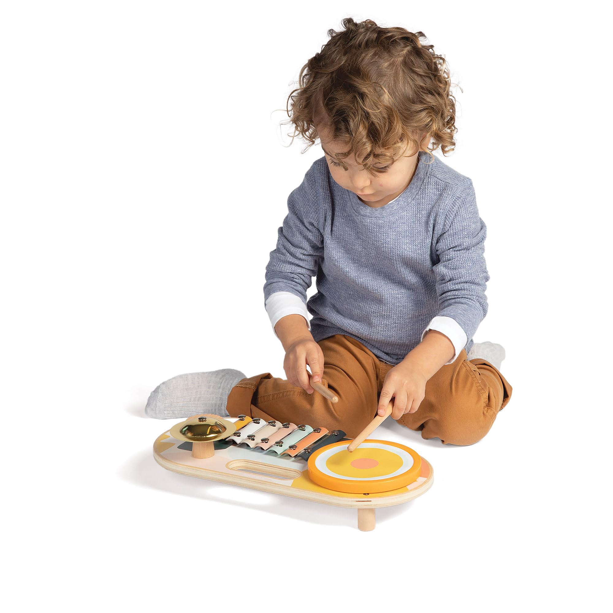 Beats to Go Juguete de aprendizaje musical de madera para niños pequeños y preescolares xilófono, tambor, platillo y tabla de lavar 5