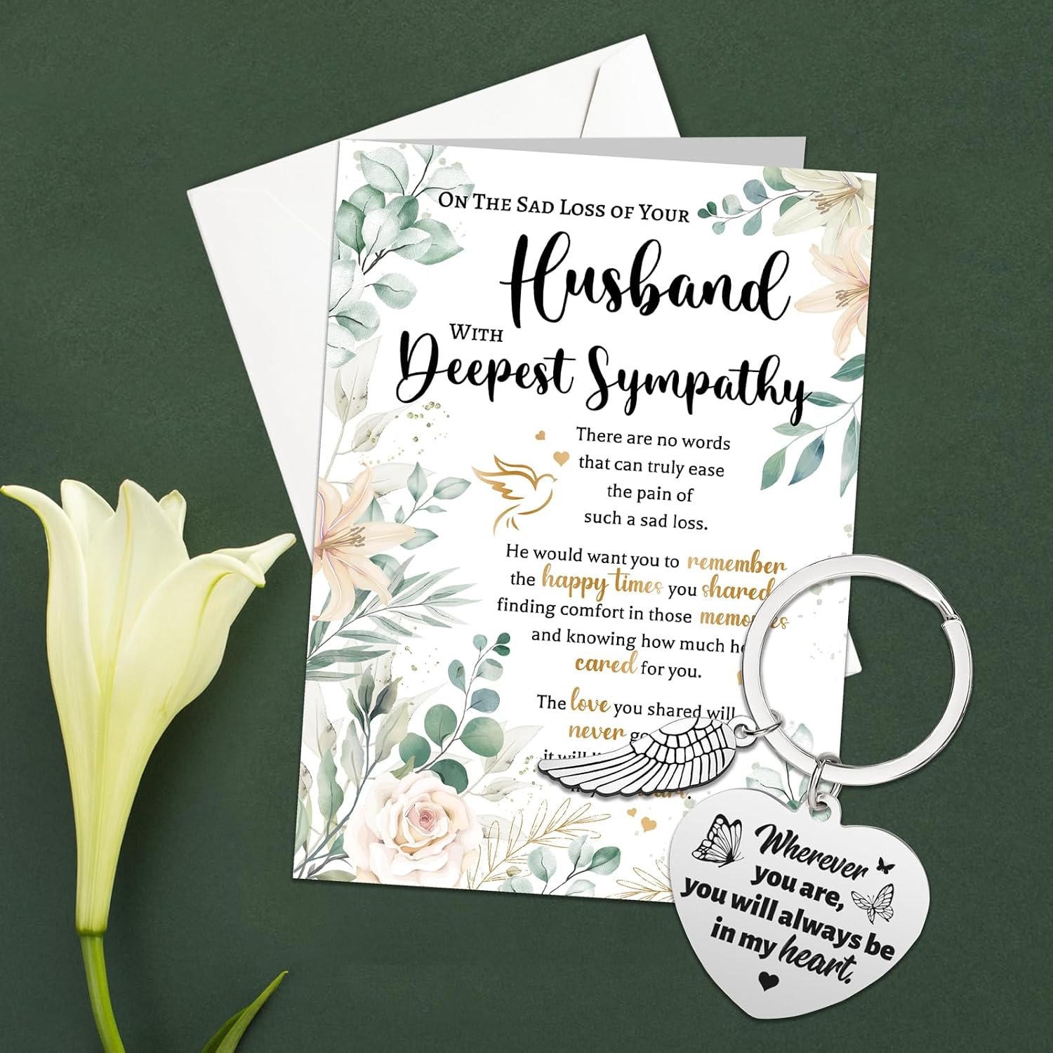 HOWAF On The Sad Loss of Your Husband Sympathy Card with Memorial Keyring, Sympathy Greeting Cards Condolence Card for Sympathy Gifts, Memorial GiftDeepest Sympathy Cards Thinking of You