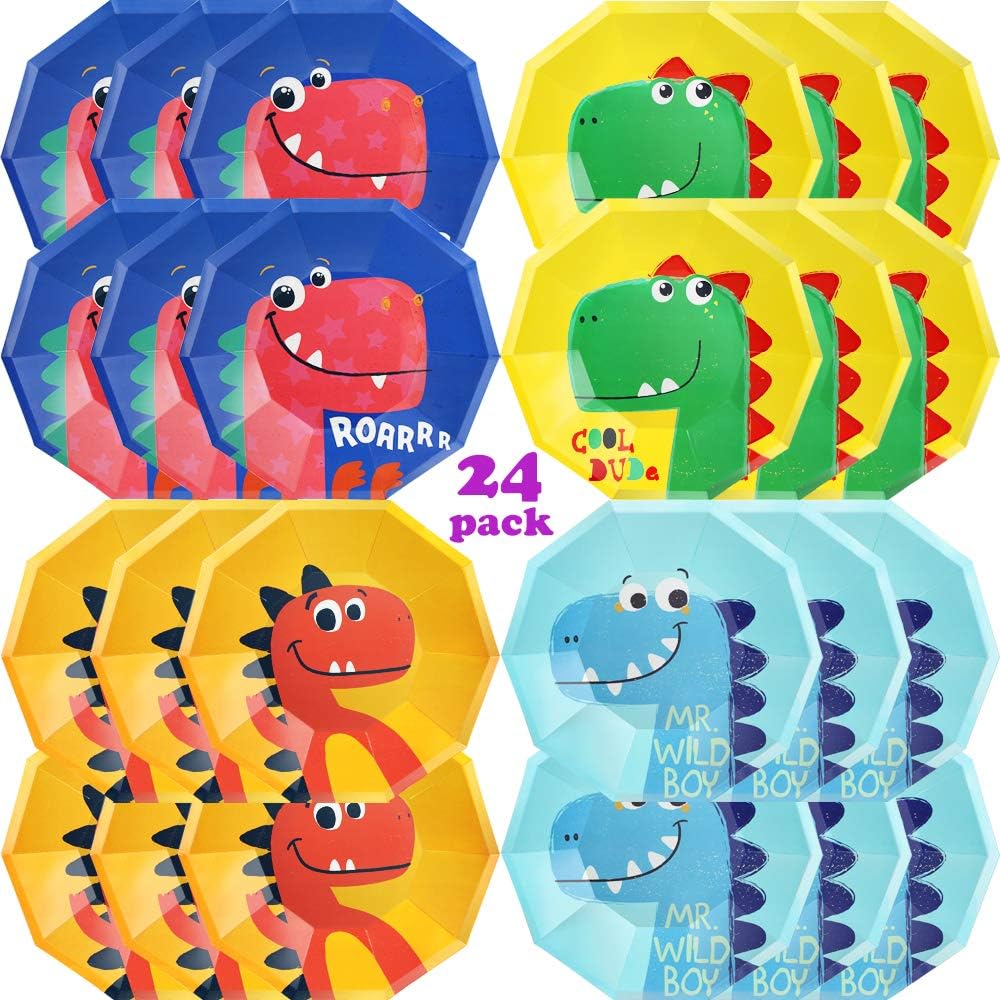 Partybus Dinosaur Birthday Party Plates Serves 24, 9'' Paper Dino Party Supplies for Decorations