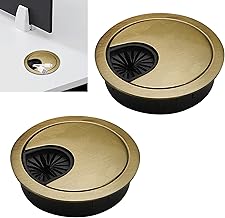 2 Pack 60mm Desk Cable Grommet Cover, One-Piece Molded Construction Cable Heavy Duty Zinc Alloy Hole Organizer with Adjustable Center Cable Hole for Office Computer Desk Worktops (Gold)