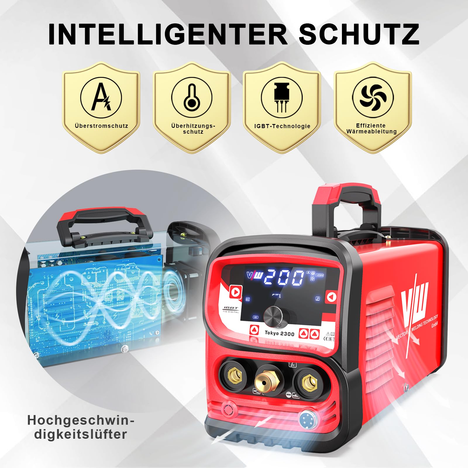 VECTOR WELDING 3-in-1 Schweißgerät Set 200A DC WIG/Puls/MMA Schweißmaschine