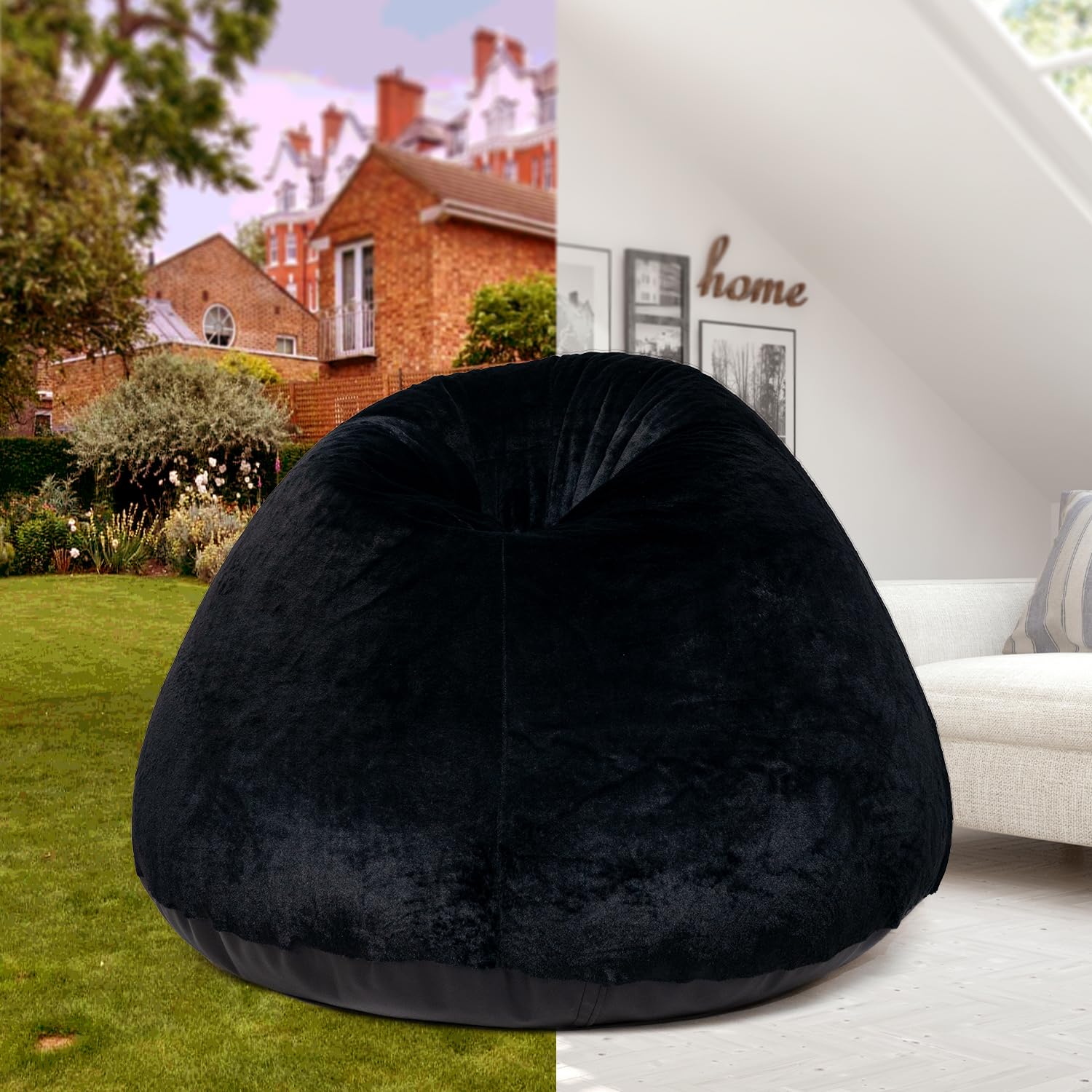 Amazon Brand - Solimo Luxe Fur XXXL Bean Bag Filled with Beans (Black) | Capacity: Upto 6.3 Ft Height, 100 KG Weight-image-16