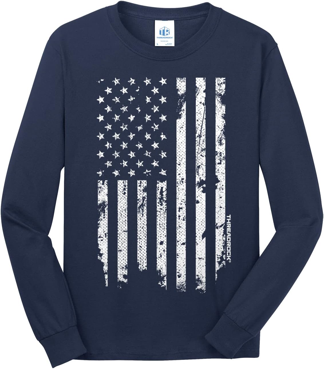 Threadrock Men's White American Flag Long Sleeve T-Shirt